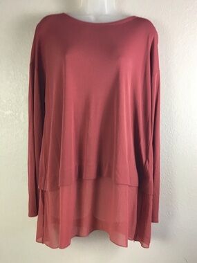 Eileen Fisher 100 % silk Lagenlook Tunic Long sleeve top In Rust Size Large/P